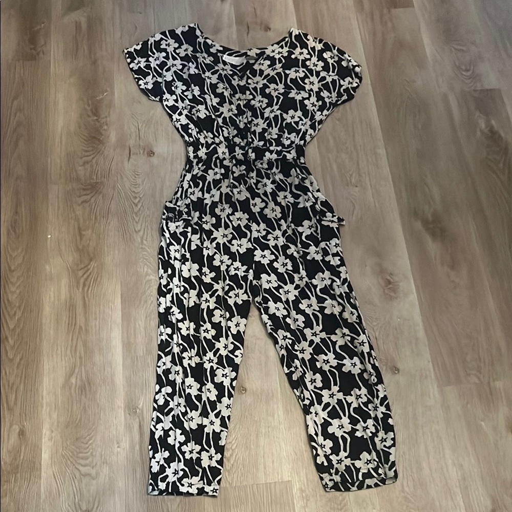 Vintage Pier 1 Black and White Floral Jumpsuit